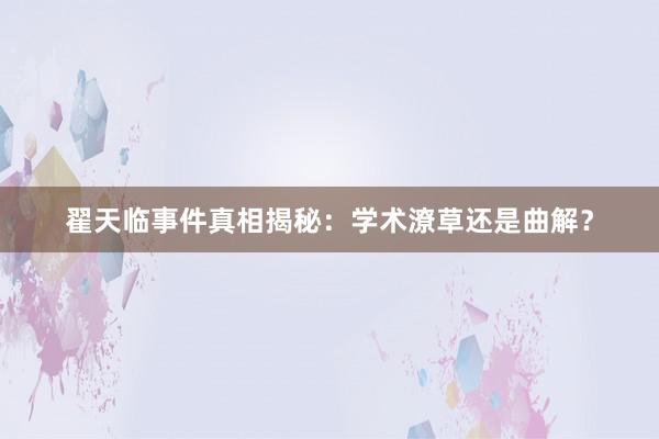 翟天临事件真相揭秘：学术潦草还是曲解？